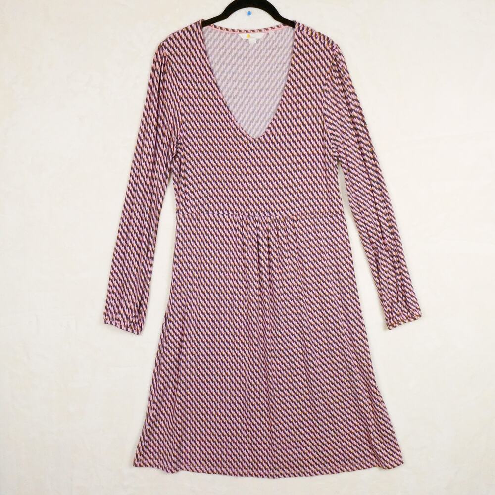 Boden Pink Jersey Empire Waist Dress Size 10 Print Stretch Comfort Boho Graphic
